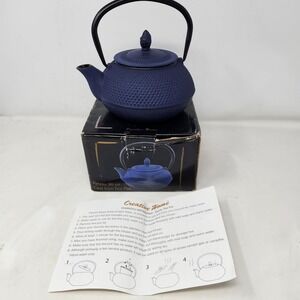 Creative Home Chanoyu Artworks Kyusu 30oz Cast Iron Tea Pot Blue Hobnail